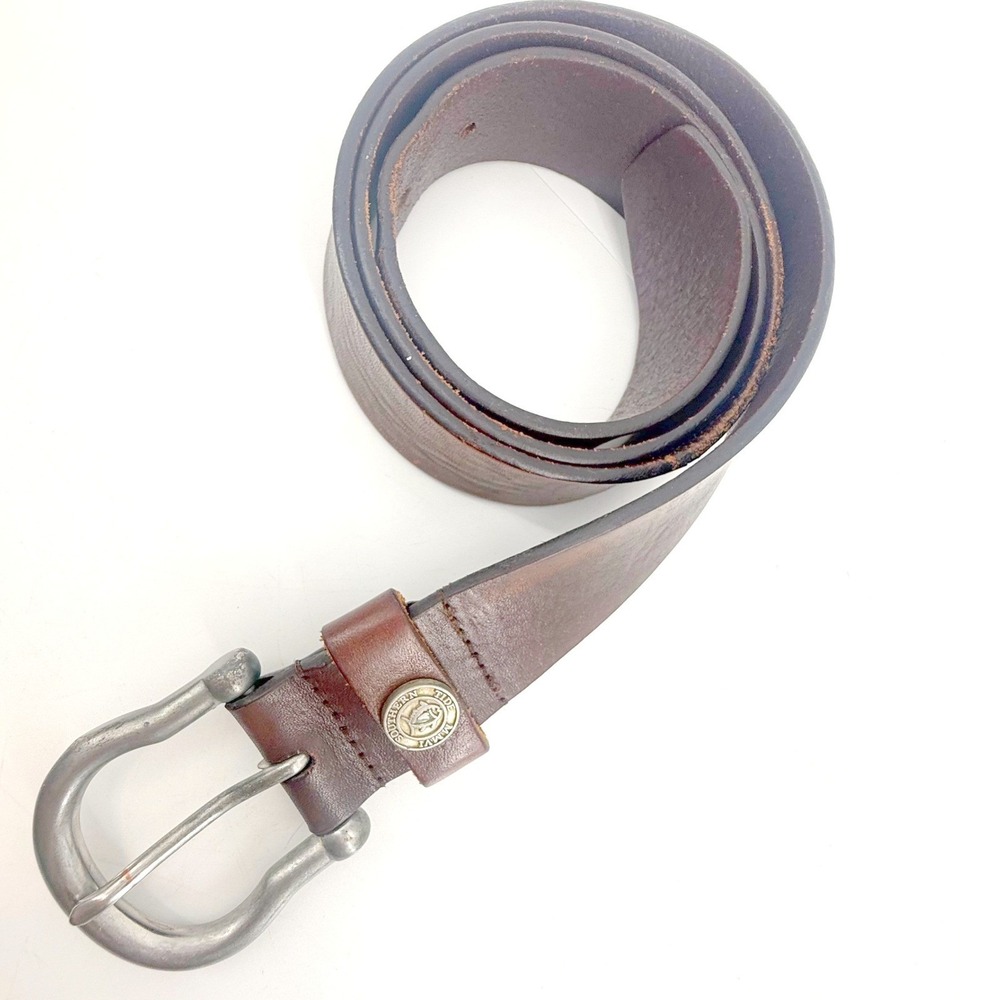 Southern Tide Leather Belt Mens 36 Brown Horseshoe Buckle Skipjack Logo Preppy